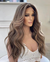 Chestnut Brown Balayage HD Lace Front Premium Long Wavy Human Hair Wigs - Everyday Wigs